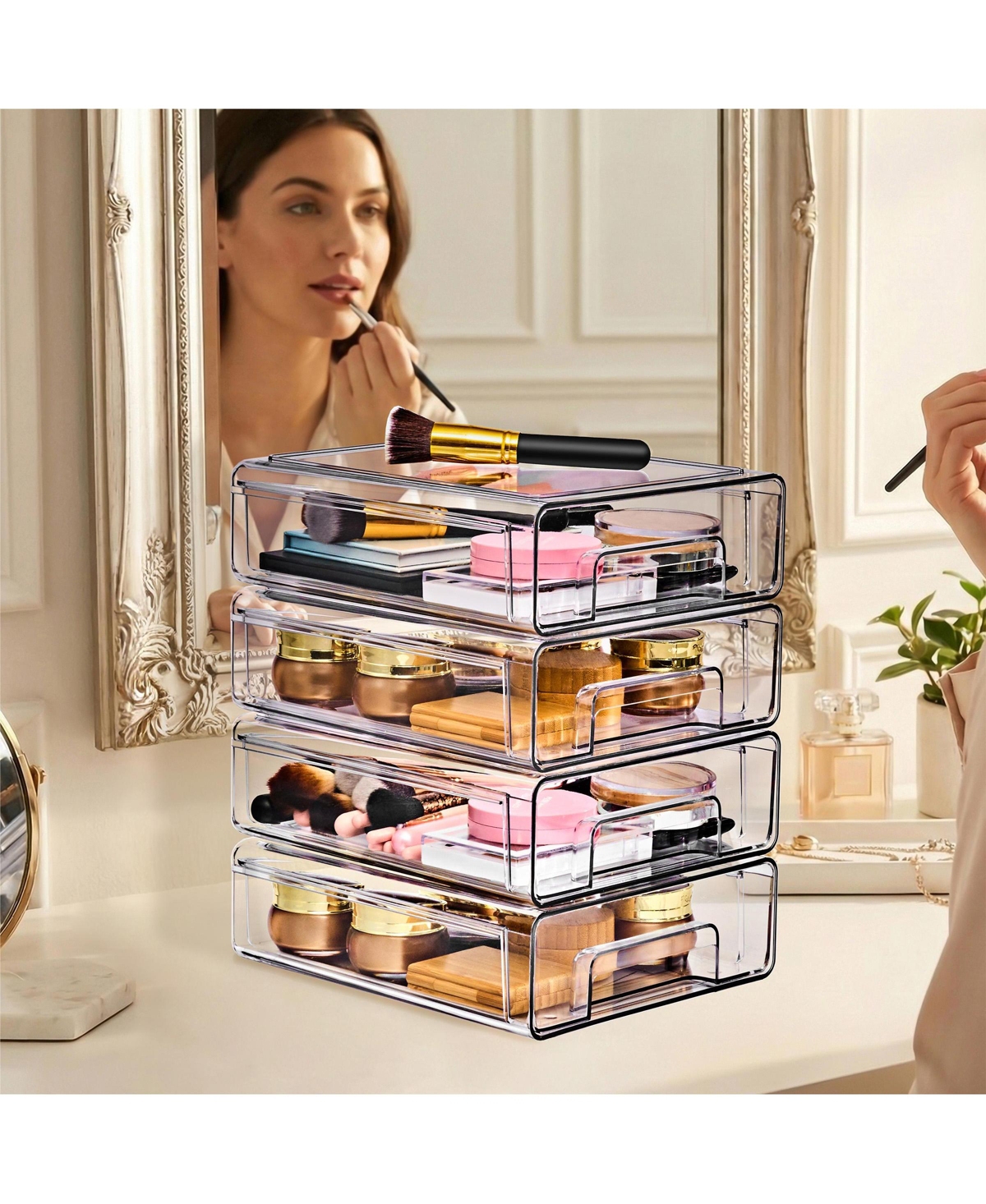Sorbus -Pack Clear Stackable Storage Drawers Case with Handles - for Bathroom, Closet, Pantry, Cabinet