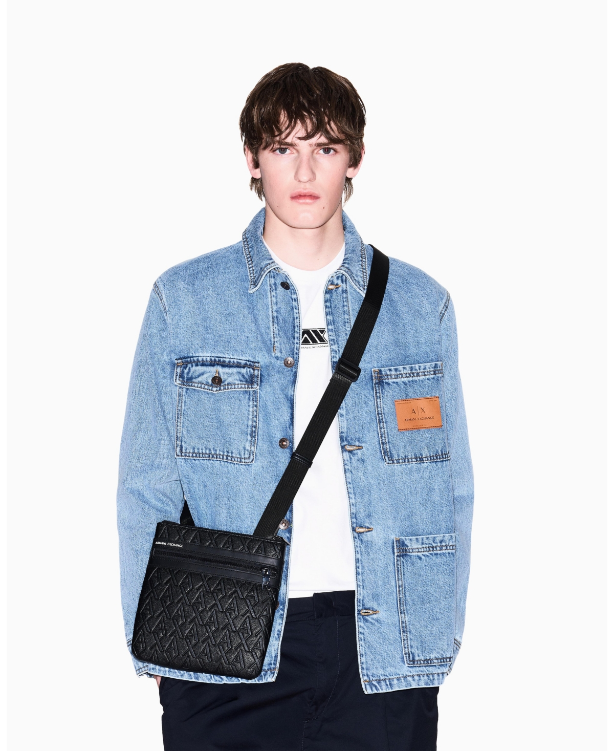 A|X Armani Exchange Men's Tonal All Over Logo Crossbody Bag