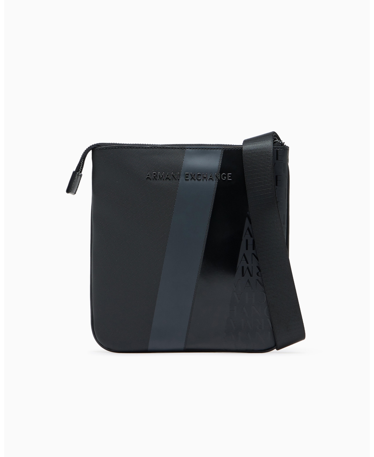 A|X Armani Exchange Men's Striped Flat Logo Graphic Details Crossbody Bag - Black