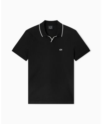 Men's Short Sleeve Pique Johhny Collar Polo Shirt with Tipping