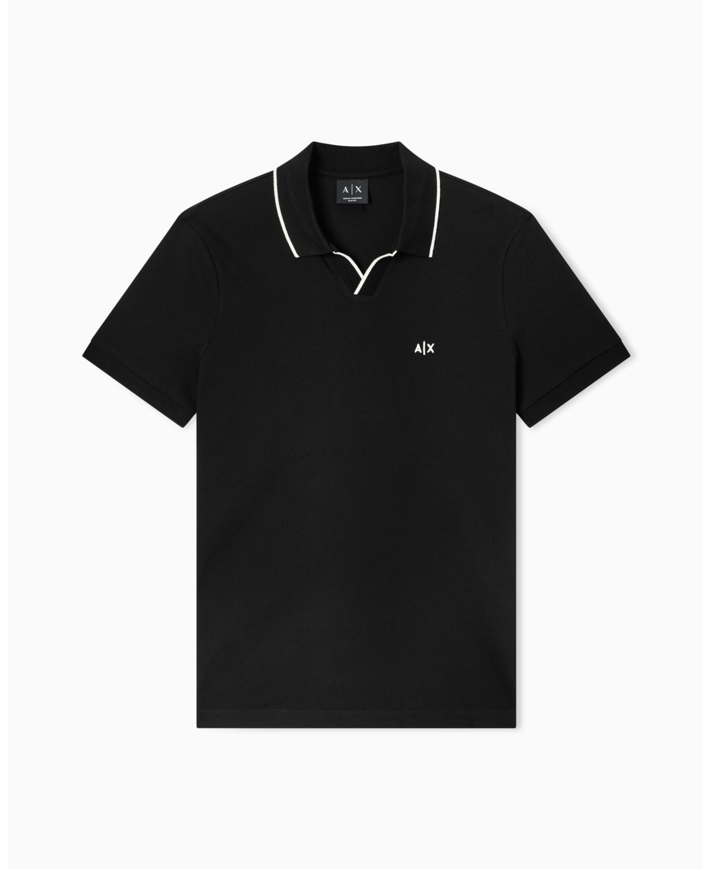 Мужское поло A|X Armani Exchange Short Sleeve Pique Johhny Collar Polo Shirt with Tipping, цвет: Чёрный — фото 5