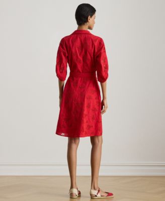 Petite Eyelet Voile Balloon-Sleeve Shirtdress