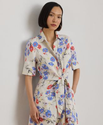 Petite Floral Tie-Front Collared Shirt Dress