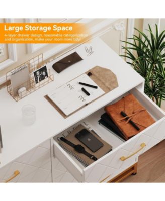 8 Drawer Wood Dresser for Bedroom, Wooden Dressers with Gold Handle,  Wood Closet Clothes Storage Organizer for Living Room