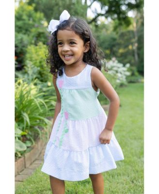 Little Girls Seersucker Dress With Tulips