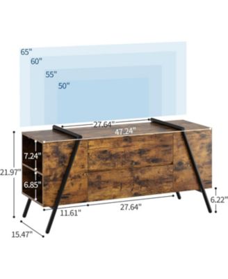 47" Modern Farmhouse TV Stand, 2 Drawers Adjustable Shelves U-Shaped Metal Legs Entertainment Center