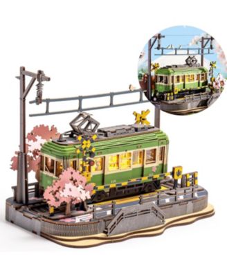 3D Wooden Puzzles for Adults-Sakura Journey Tram, Model Car Kits Building Set for Adults, DIY Hobby Craft Kits Creative Gift