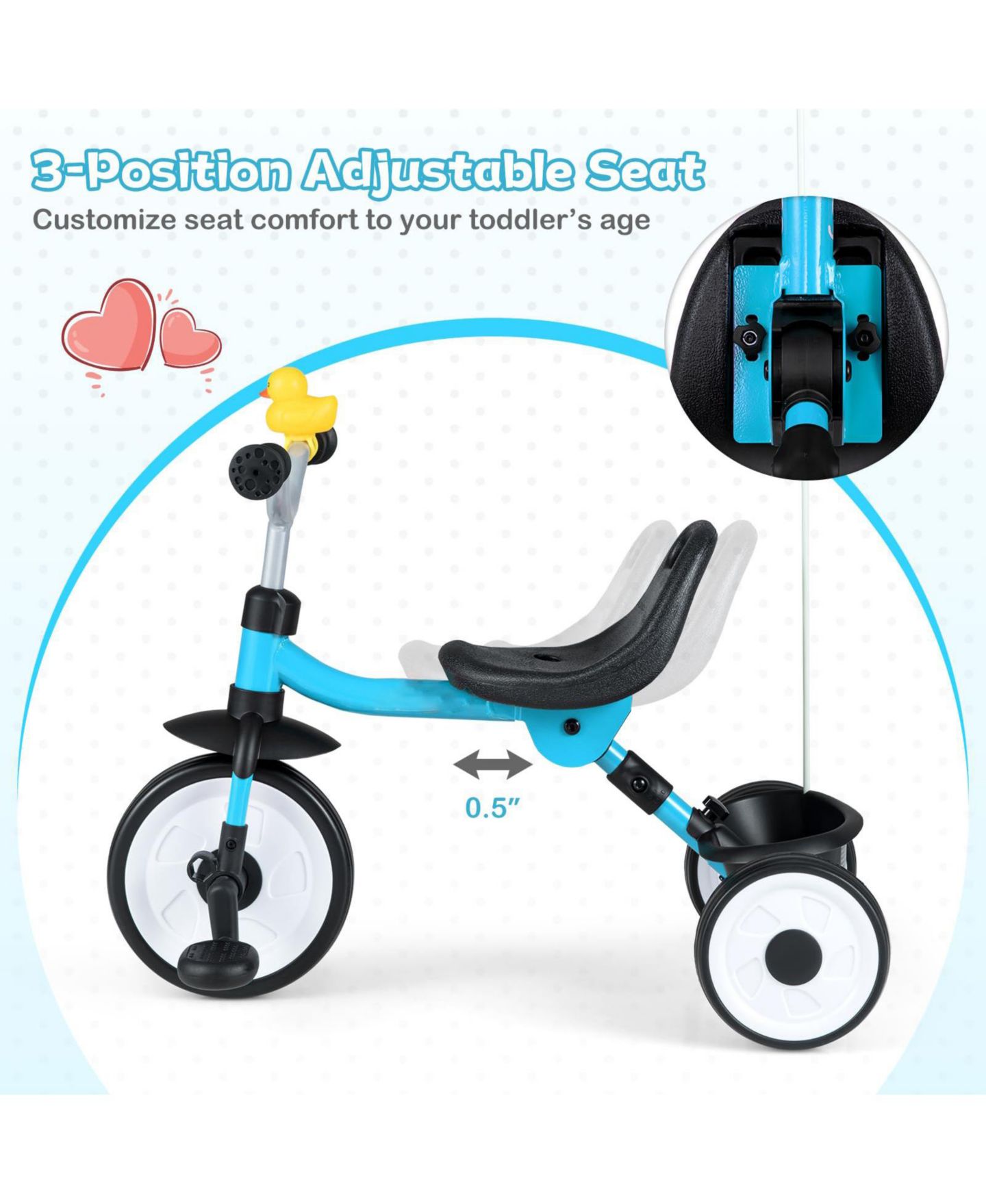 Детская игрушка Mecale 3-in-1 Light-Up Toddler Tricycle with Storage Basket, Ages 2+, цвет: Синий — фото 7