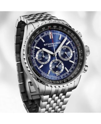 Men s 1010B Quartz Chronograph Watch, 42mm Stainless Steel Case, Silver Dial, Steel Bracelet