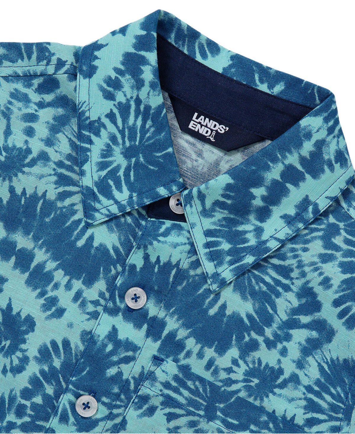 Lands' End Boys Short Sleeve Linen Slub Button Down Shirt