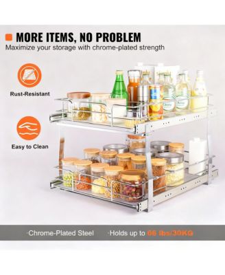 YIGII 2-Tier Pull Out Cabinet Organizer, Heavy Duty Steel, Smooth Sliding, Easy Install, Kitchen and Bathroom