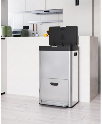 Stainless Steel Kitchen Trash Can, 9 Gallon Garbage Bin with Close Lid Removable Plastic Inner Buckets Waste Bin