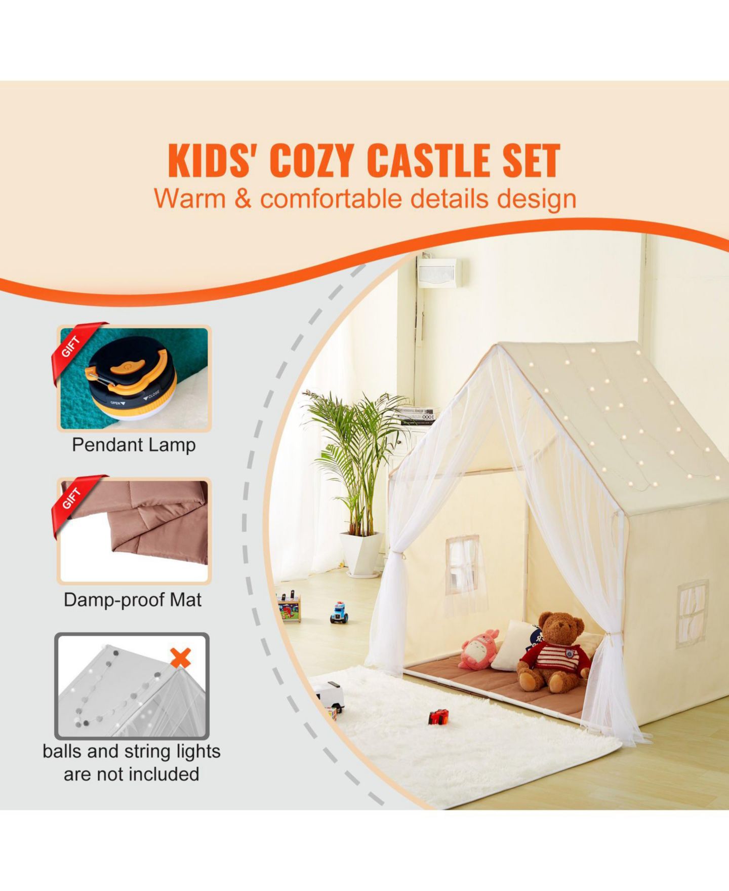 Детские игрушки SUGIFT Yurt Indoor Outdoor Play Tent, 3-Piece Set, Ages 3+, цвет: Бежевый — фото 8