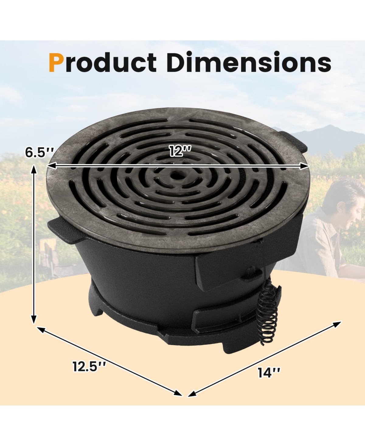 Ecooso 12 Inch Double-Sided Grate Round Hibachi Grill Outdoor Portable Charcoal Stove