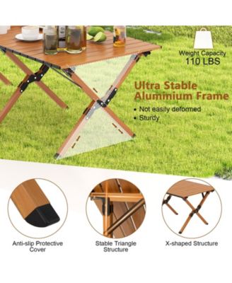 Lightweight Folding Aluminum Camping Table with Wood-Grain Top, Portable