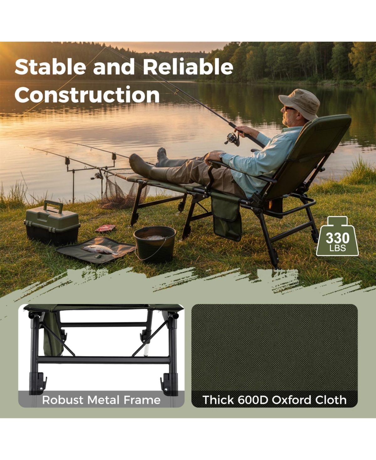 Mecale Oversized Folding Detachable Footrest, Heavy-Duty Outdoor Seat Fishing Chair