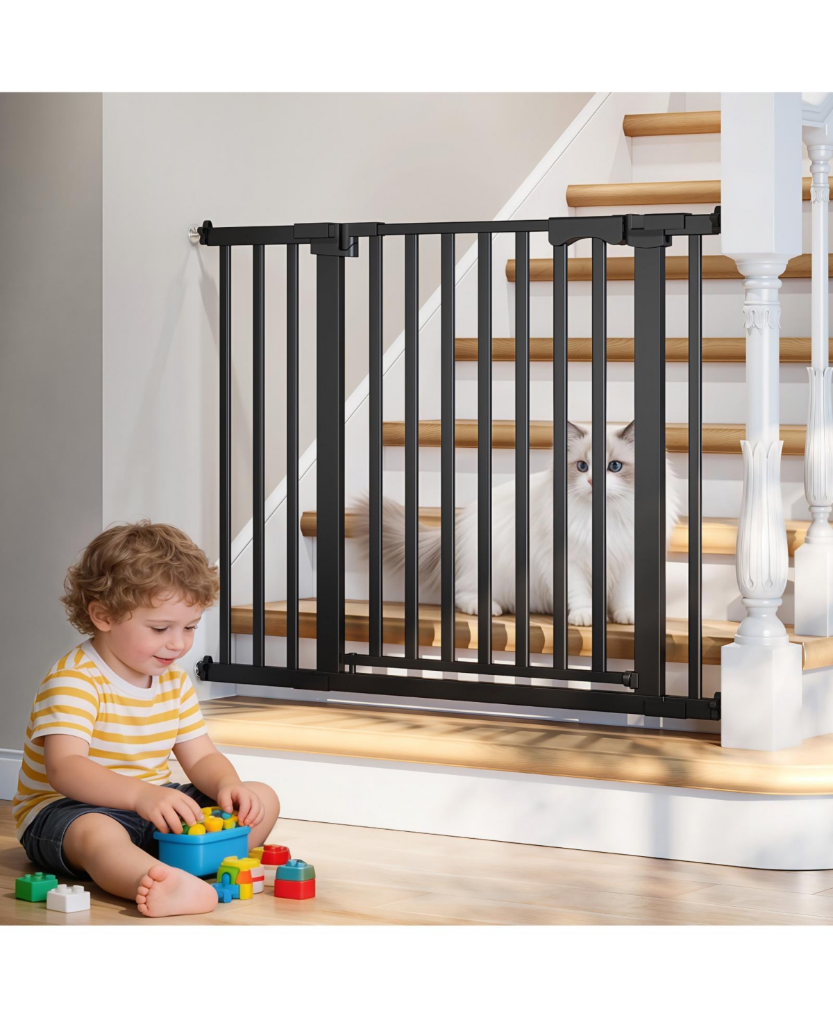 Sugift Pressure-Mounted Baby and Pet Safety Gate with Auto-Close, Dual-Lock Handle and Accessible Ramp