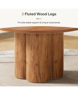 47 Inch Round Dining Table for 4-6, Farmhouse Fluted Kitchen Dining Room Table Circle Table with Sturdy Pedestal Base