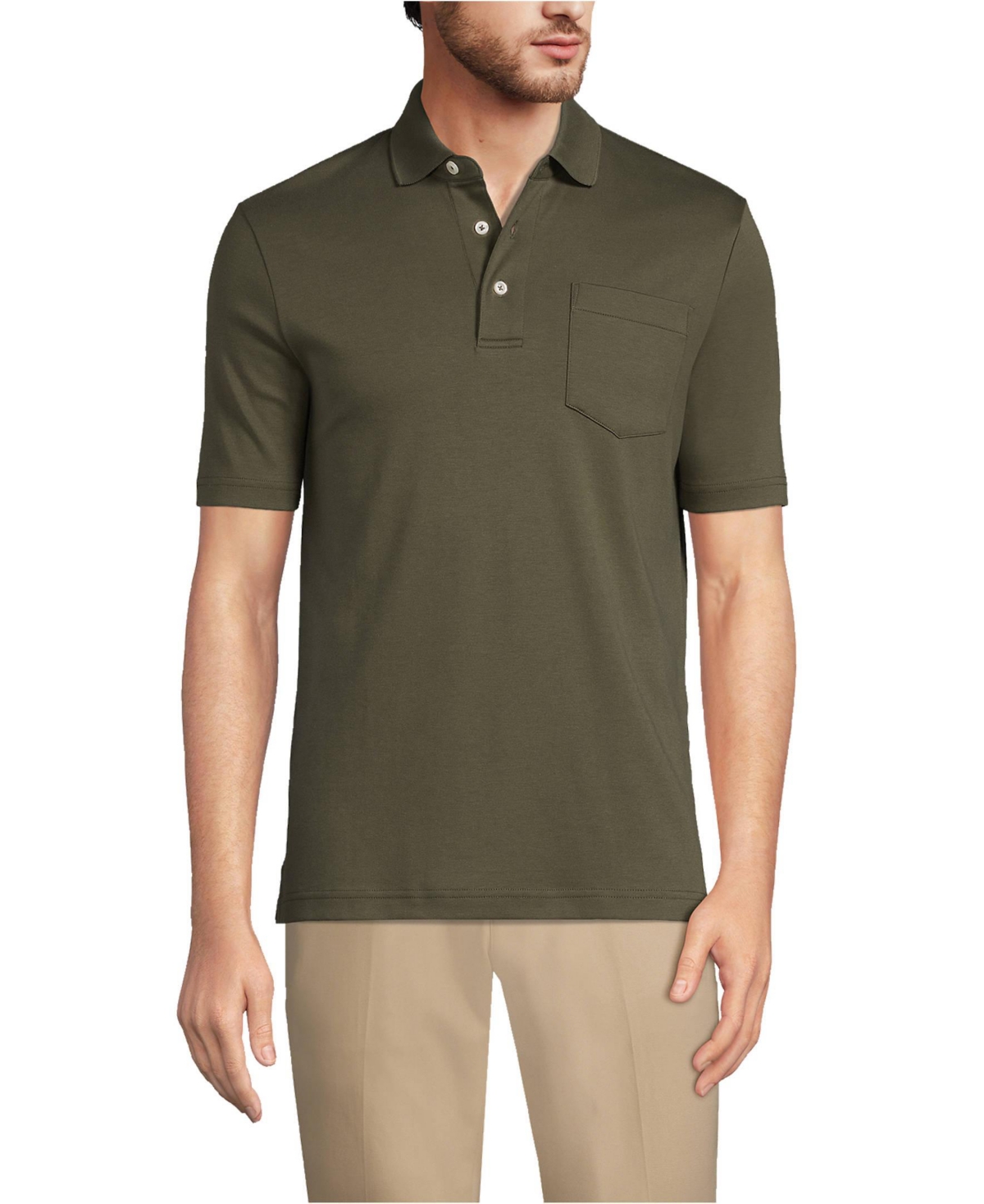 Lands' End Men's Short Sleeve Cotton Supima Polo Shirt with Pocket