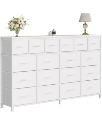 18 Drawers Dresser with MDF, PB, Cationic Fabric, Iron, and PU Long Storage Cabinet for Bedroom, Living Room, or Hallway