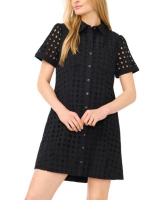 Women's Collared Short-Sleeve Babydoll Mini Dress