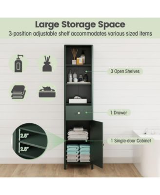 67" Tall Narrow Bathroom Floor Cabinet with Fluted Door, Slim Storage Tower