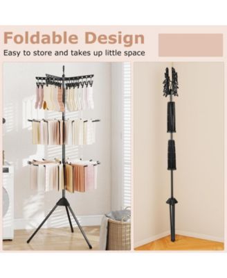 3-Tier Tripod Folding Clothes Drying Rack with 24 Clips, Freestanding Air Dryer