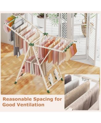 Clothes Drying Rack with Height-Adjustable Wings, Folding Laundry Rack