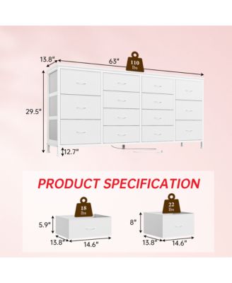 63" Black Fabric 14-Drawer Dresser TV Stand, with Power Outlet for 65-75" TVs