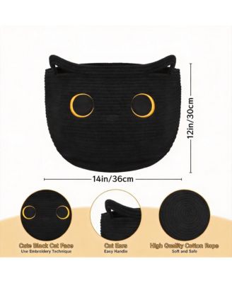YIGII Cotton Rope Basket with Black Cat Design - Multi-Use Storage for Home, Office, Nursery