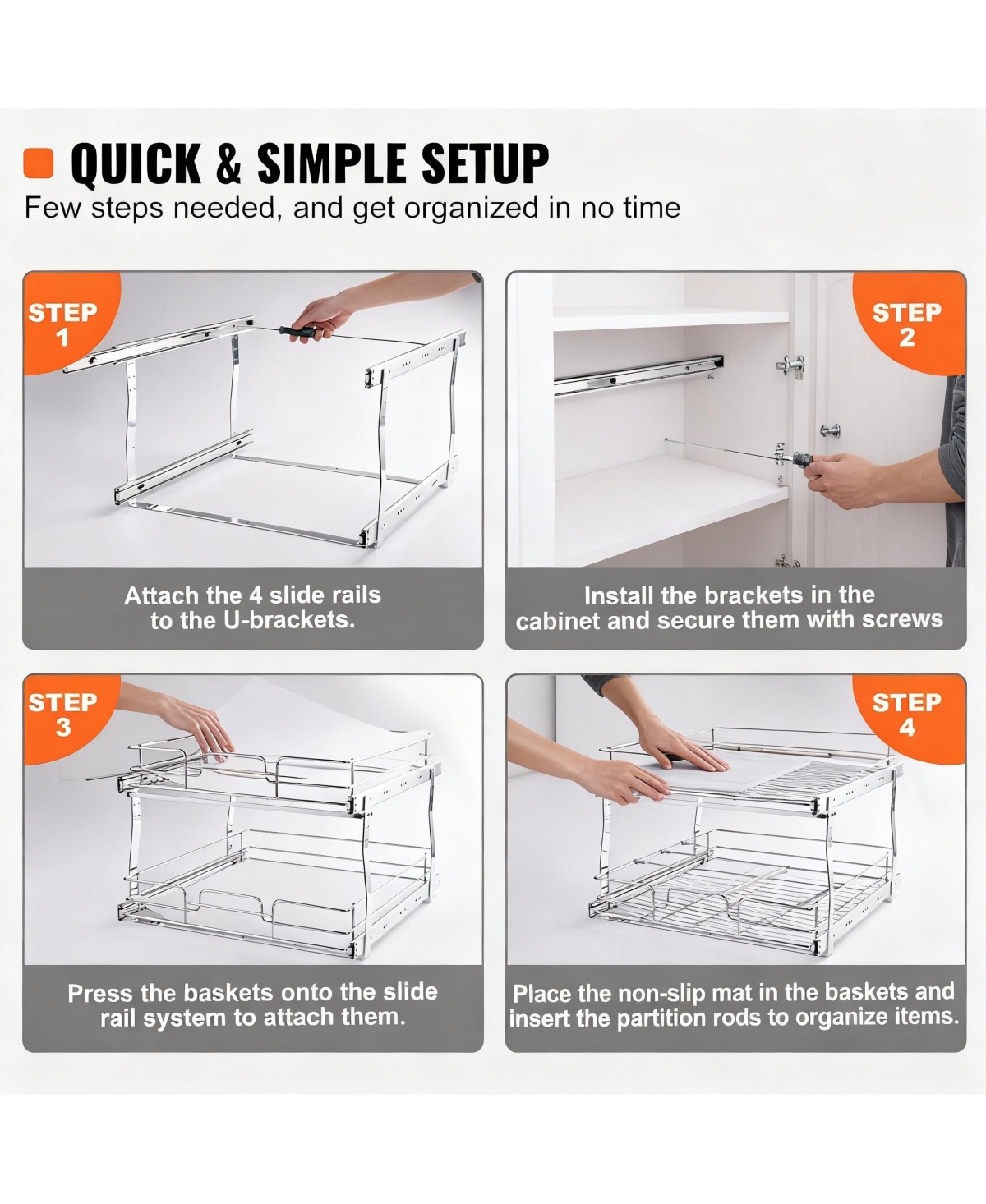 Yigii 2-Tier Pull Out Cabinet Organizer, Heavy Duty Steel, Smooth Sliding, Easy Install, Kitchen and Bathroom