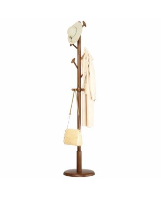 Solid Rubberwood Coat Rack: 10 Hooks, Tree Design, Sturdy, Easy Install, Modern