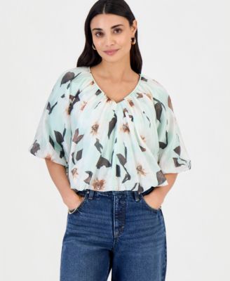 Petite Puff-Sleeve Bubble Blouse