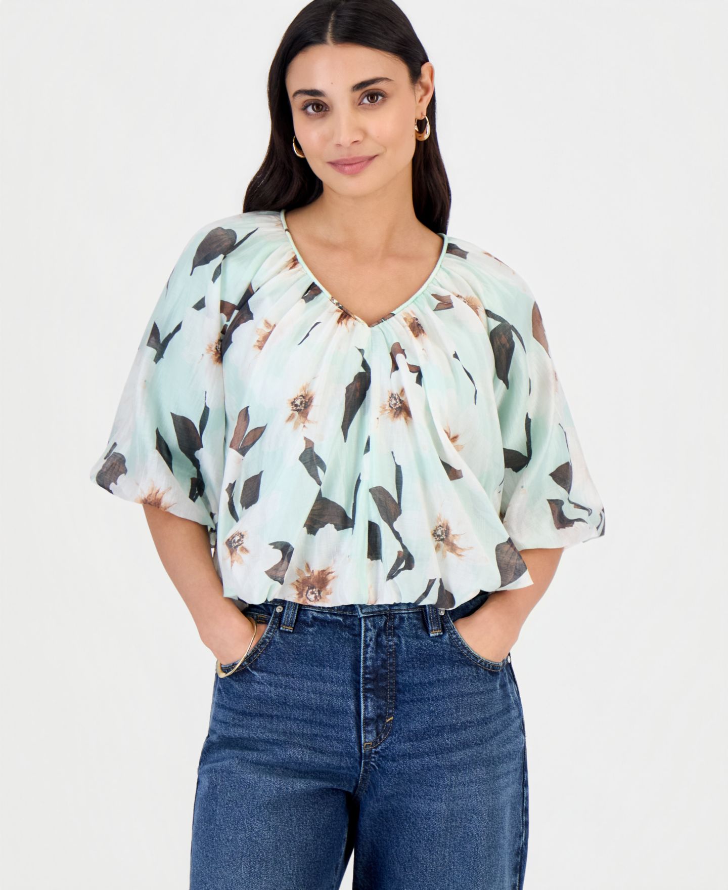 Женская блузка I.N.C. International Concepts Petite Puff-Sleeve Bubble Blouse, цвет: Kari Garden — фото 8