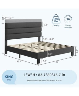 Bed Frame with Adjustable Headboard, Linen Fabric Upholstered and Wooden Slats Support, Platform Bed Heavy Duty Mattress Foundation