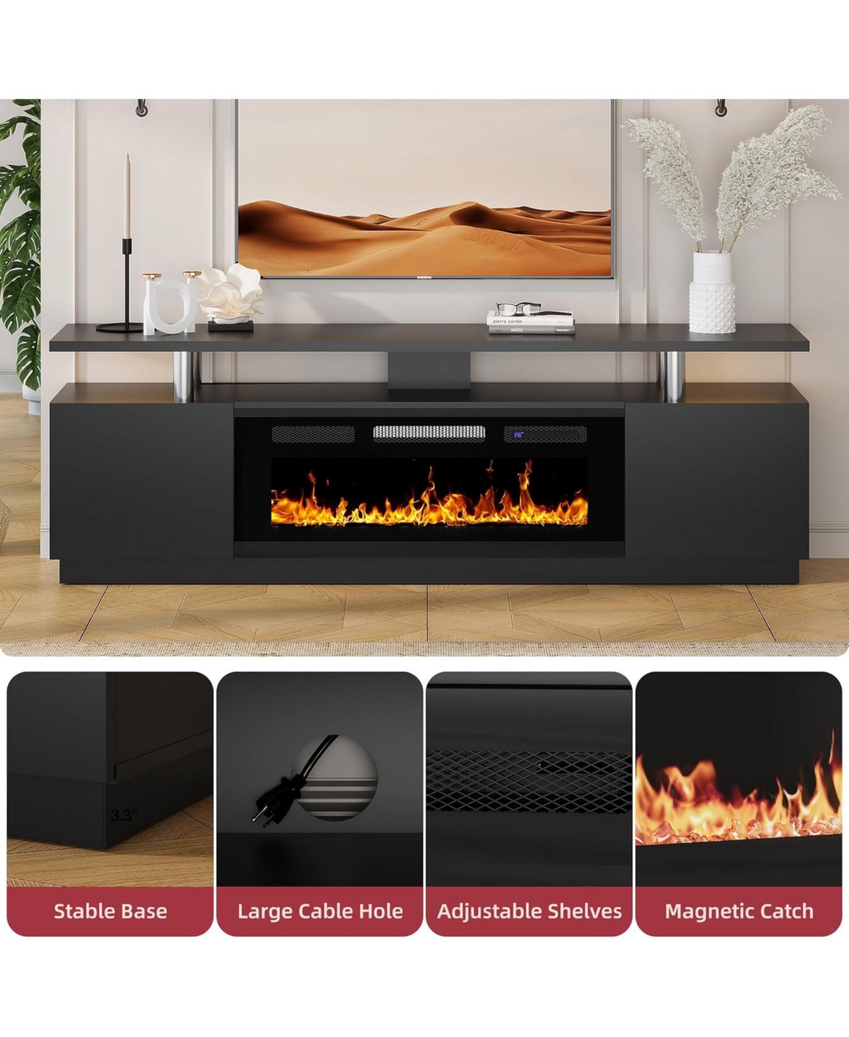 gaomon Fireplace Tv Stand for 70" Tv with 36" Fireplace Heater, Entertainment Center with Cabinets & Shelves, Media Console