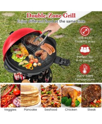 Electric BBQ Grill 1200W Indoor Outdoor Grill with 2-Zone Non-Stick Grilling Plate-Red