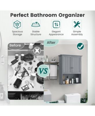 2-Door Wall-Mount Bathroom Storage Cabinet with Open Shelf