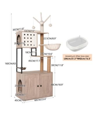 3-in-1 Cat Tree with Litter Box Enclosure, Scratching Posts, Feeding Bowls, and Toy Sticks