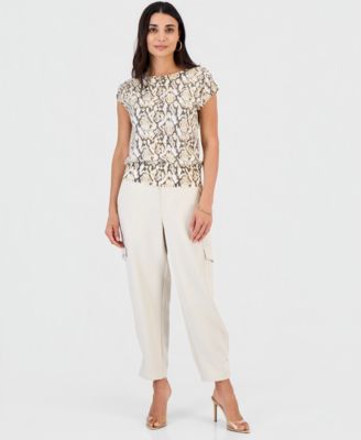 Petite Printed Wide Neck Dolman-Sleeve Top