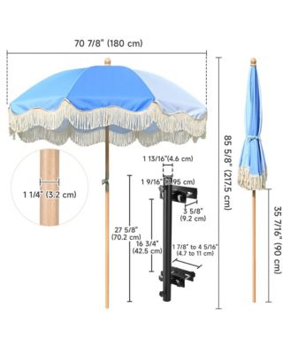6Ft Vintage Floral Fringe Umbrella w/ Deck Holder Carry Bag Adjustable for Outdoor Balcony Deck Food Ice Cream Cart Mobile Stall
