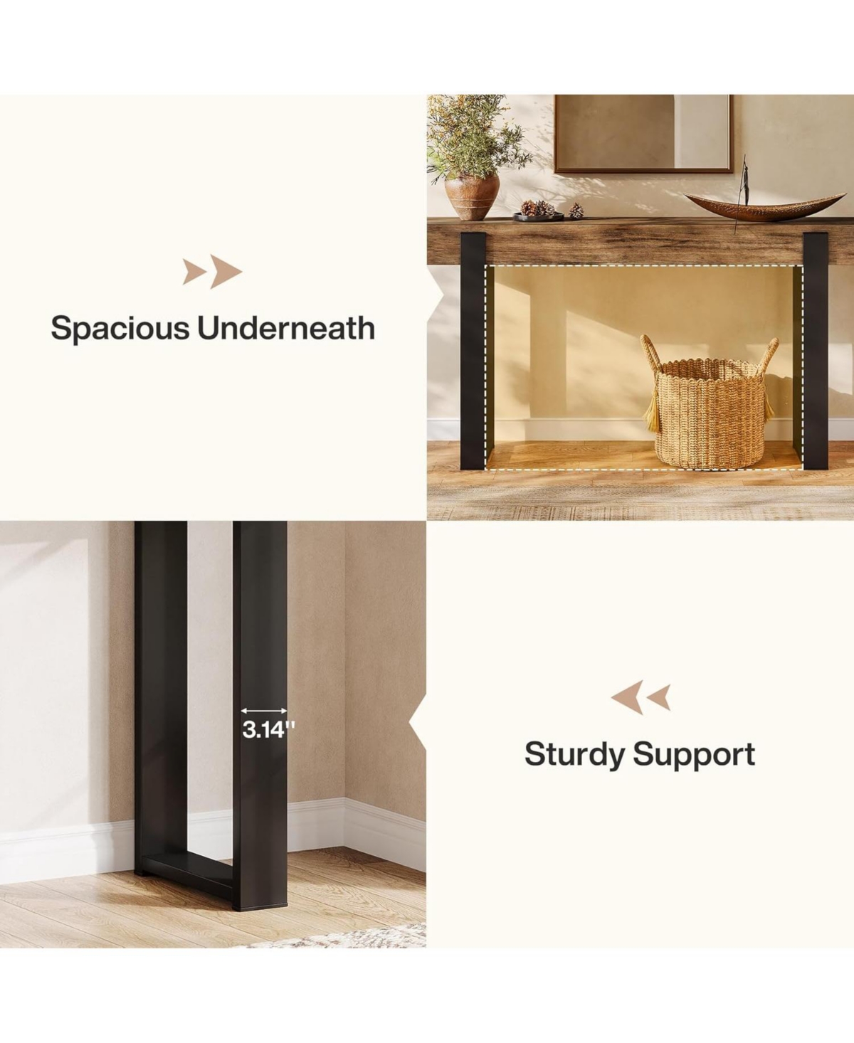 Tribesigns Solid Wood Console Table, 63-Inch Long Sofa Table Behind The Couch with Metal Support, Farmhouse Entryway Furniture