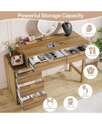 Makeup Vanity Desk with 5 Drawers, Modern Small Dressing Desk with Storage, Wood Make Up Table for Bedroom, Narrow Space (Without Mirror)