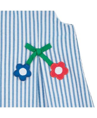 Little Girls Seersucker Dress With Flowers