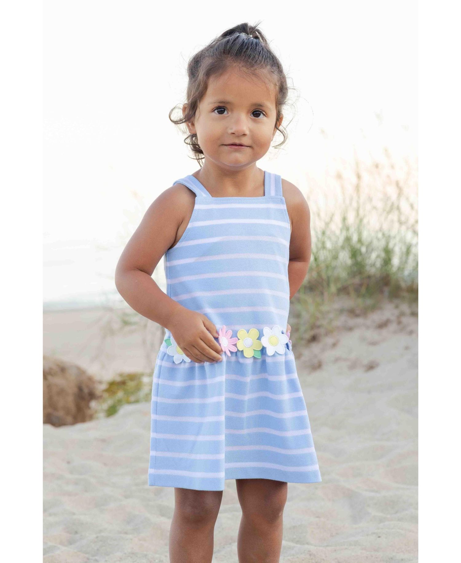Little Girls Stripe Knit Dress With Mulitcolor Flowers