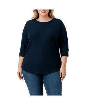 Plus Size 3/4 Dolman Sleeve Curved Hem Top