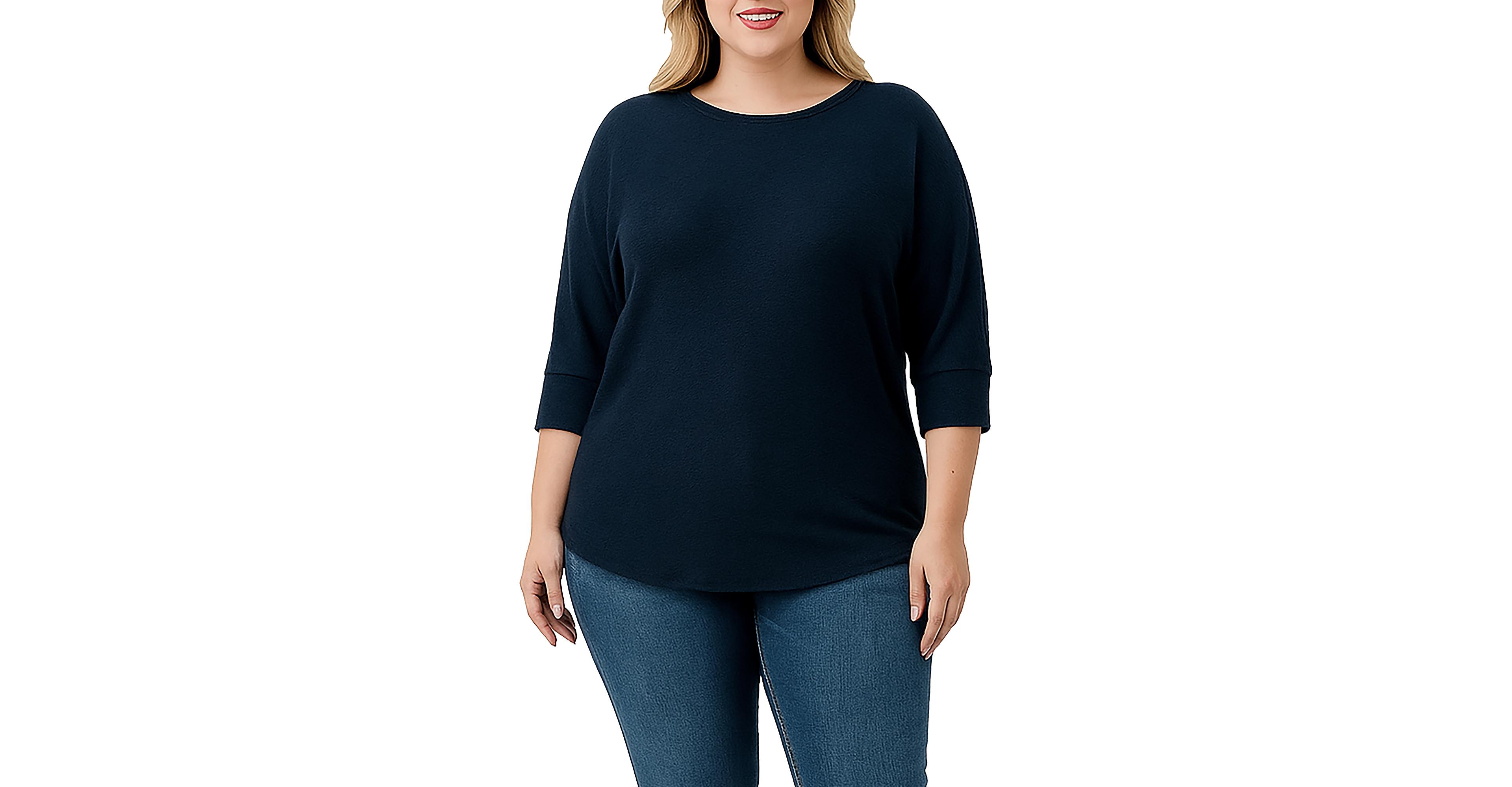 Standards & Practices Plus 3/4 Dolman Sleeve Curved Hem Top