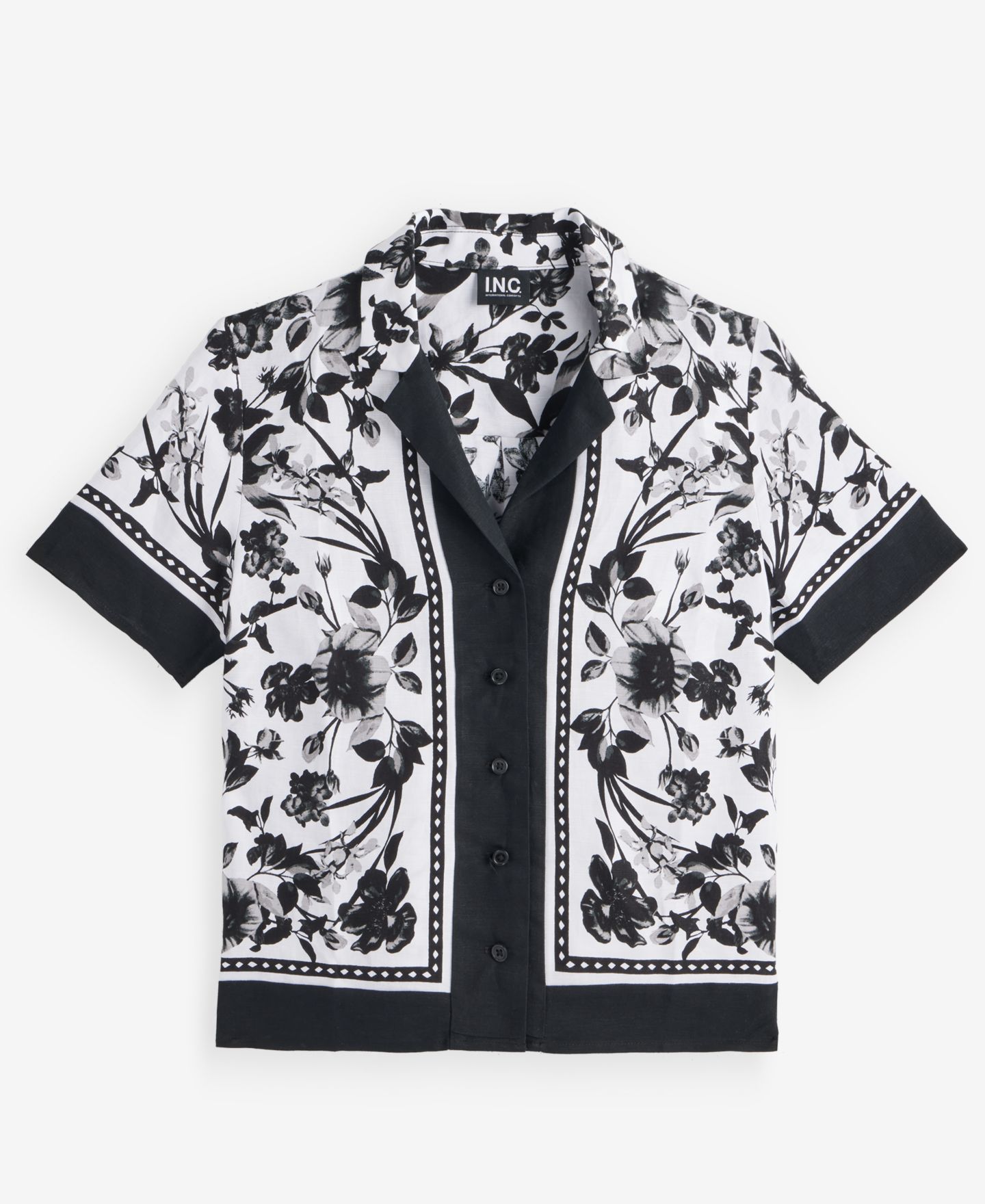 Женская рубашка I.N.C. International Concepts Petite Linen-Blend Printed Short-Sleeve Button-Up, цвет: Daria Garden — фото 6