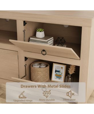 Farmhouse TV Stand with 6 Storage Drawers & Soundbar Shelf, Rustic Style, Fit Up to 70 Inch TVs