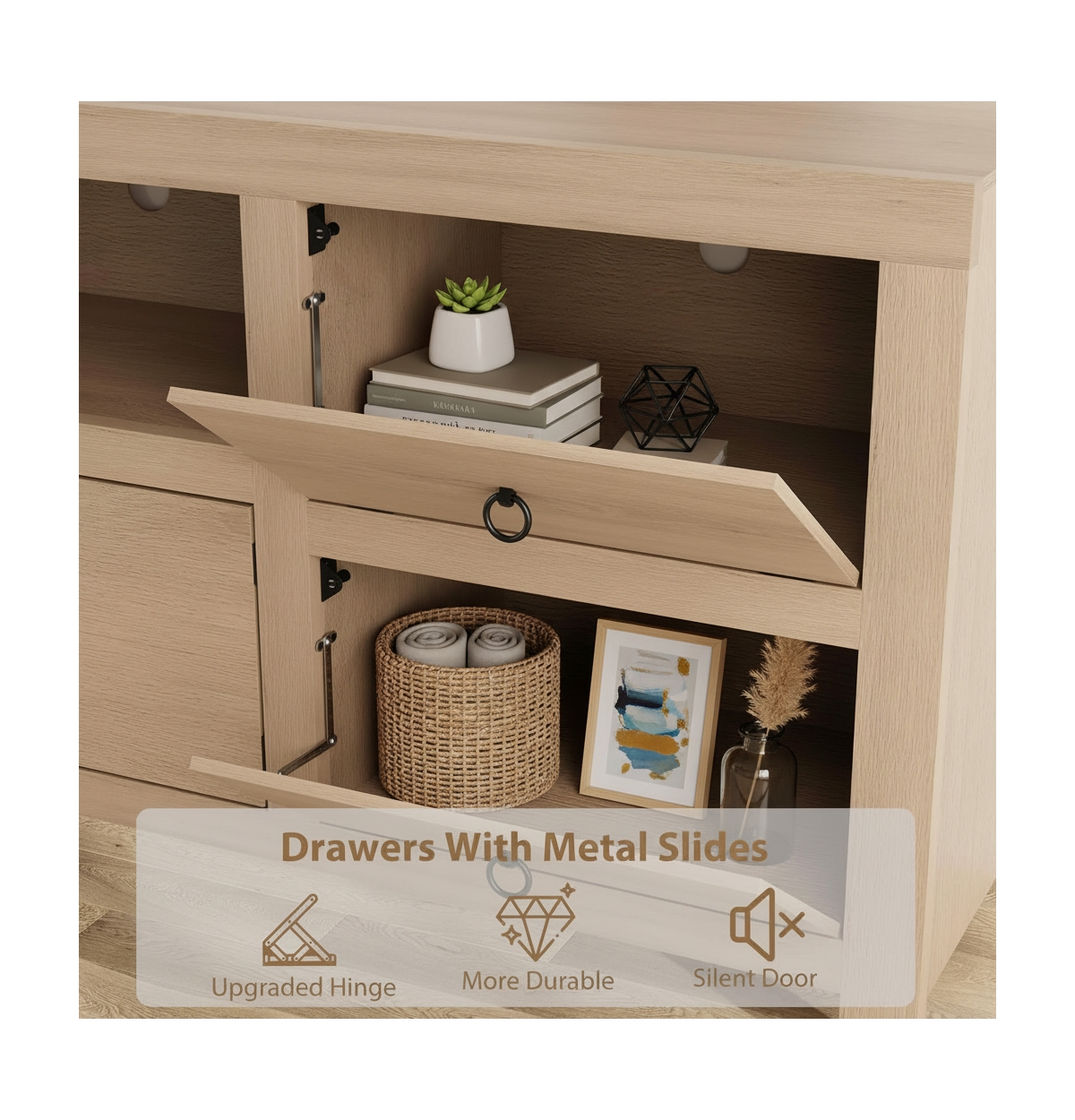 gaomon Farmhouse Tv Stand with 6 Storage Drawers & Soundbar Shelf, Rustic Style, Fit Up to 70 Inch TVs